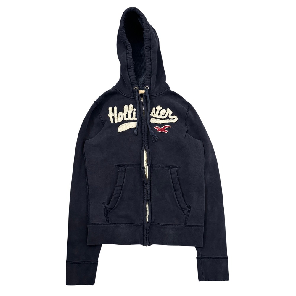 Hollister Mens Navy Blue Full Zip Hoodie Distressed Logo California M CA50316
